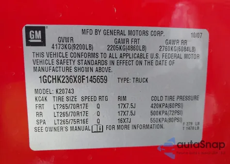 2008 Chevrolet Silverado 2500Hd Ltz from USA, damaged, VIN 1GCHK236X8F145659